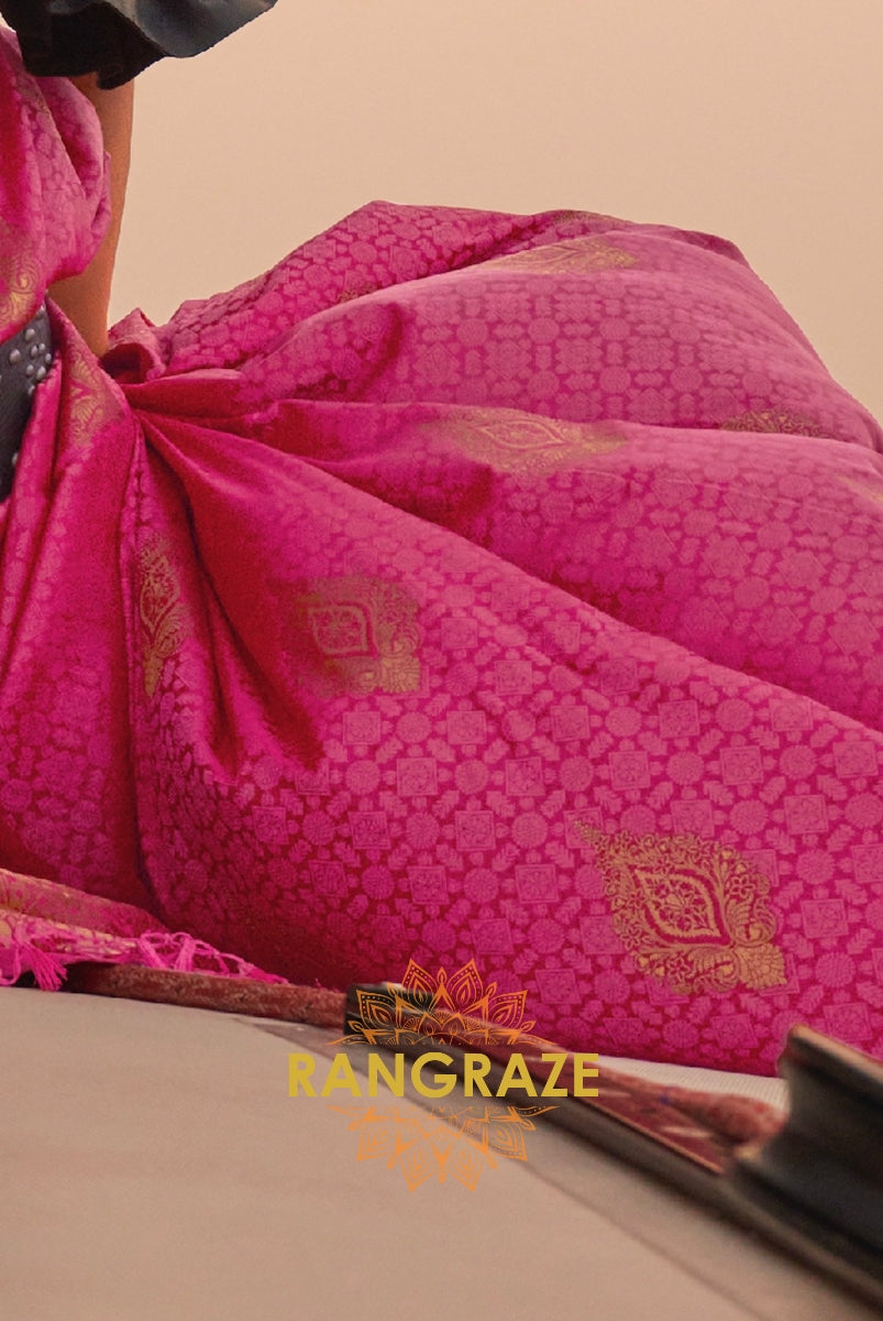 Elegant Maroon Pink Dual Tone Banarasi Satin Silk Saree