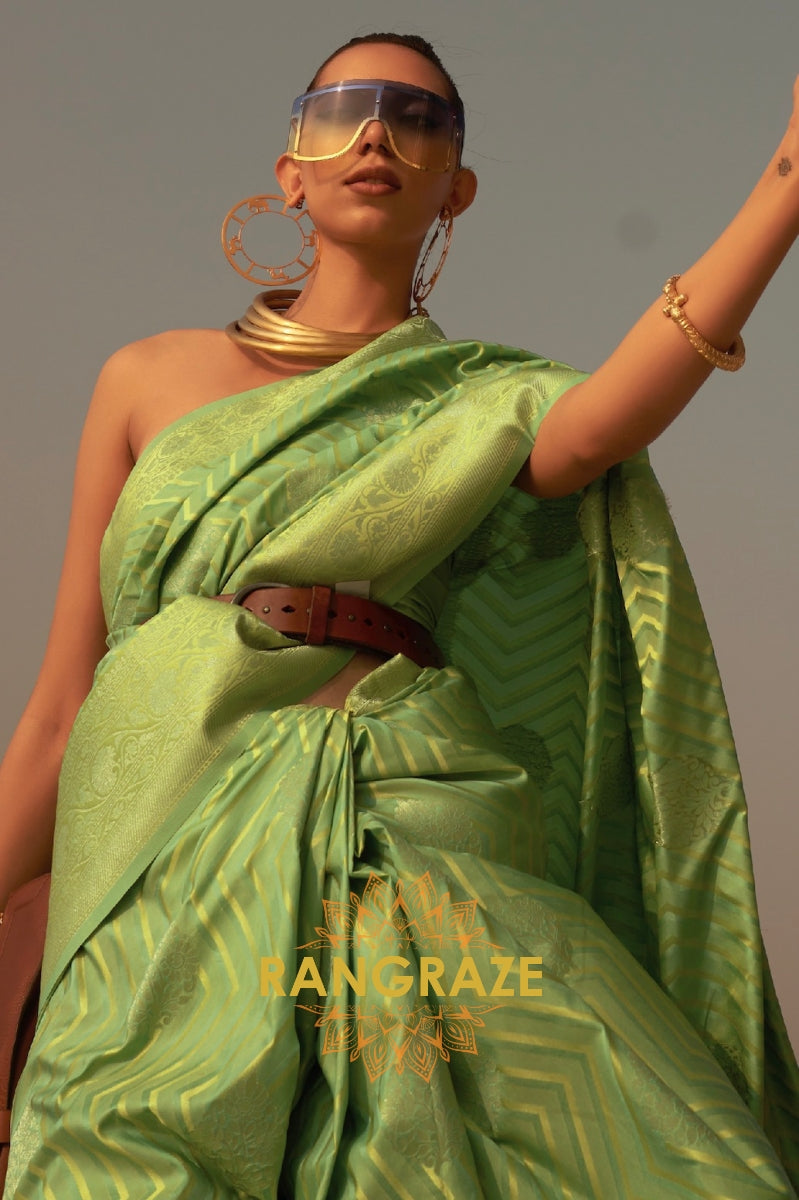 Coral Sea Green Dual Tone Banarasi Satin Silk Saree