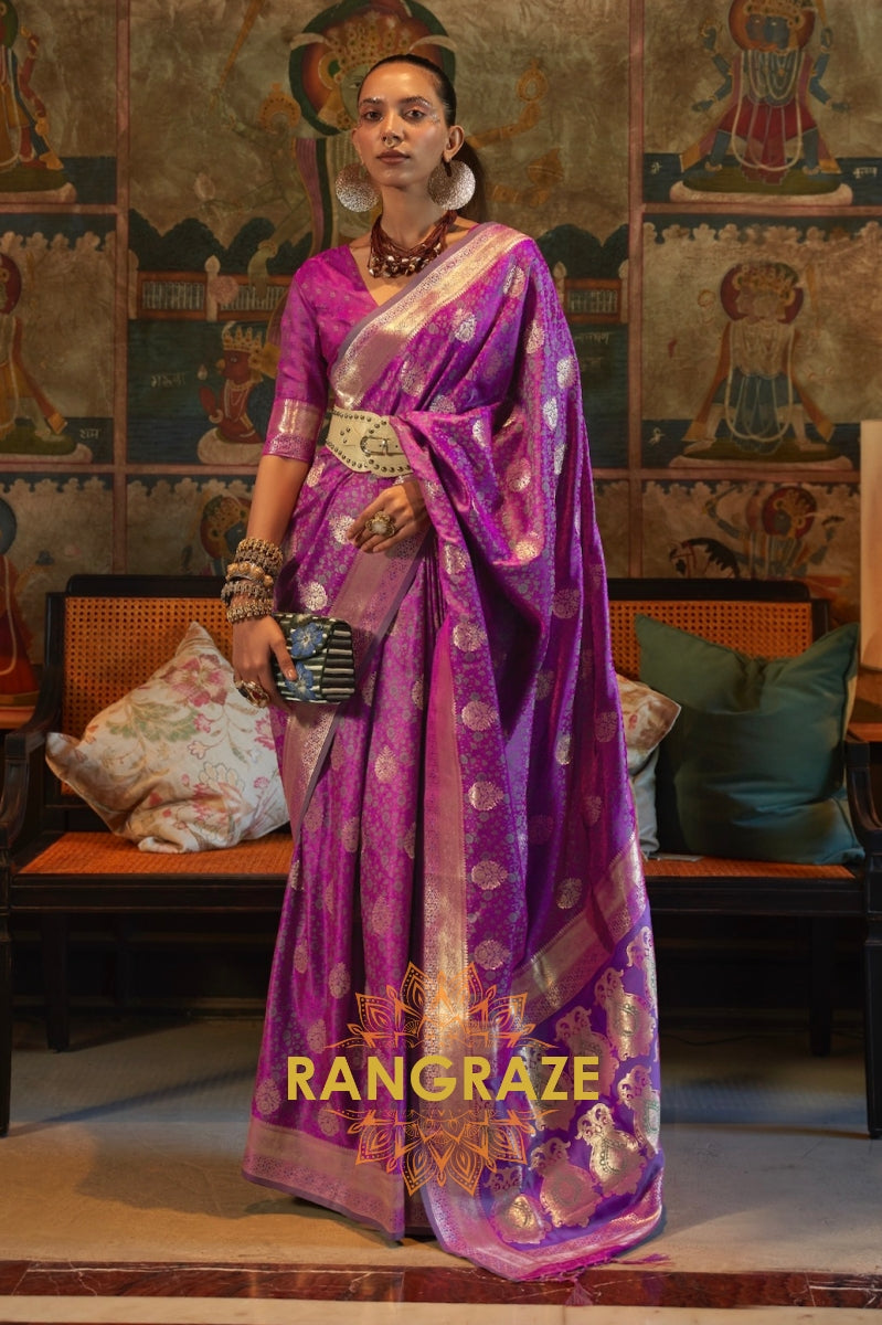 Divine Purple Woven Banarasi Satin Silk Saree