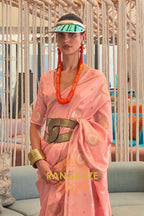 Crystal Peach Bronze Zari Woven Satin Silk Saree
