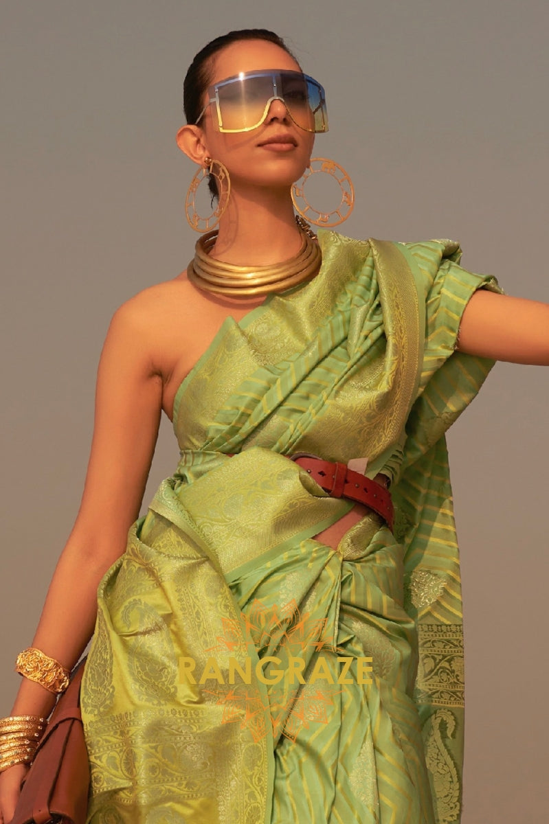 Coral Sea Green Dual Tone Banarasi Satin Silk Saree