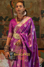 Divine Purple Woven Banarasi Satin Silk Saree
