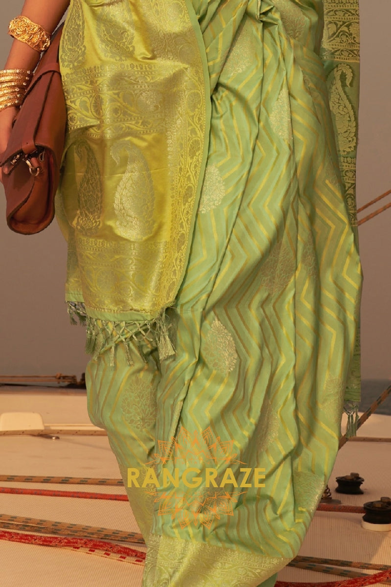 Coral Sea Green Dual Tone Banarasi Satin Silk Saree