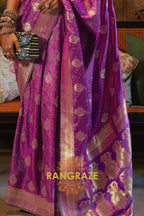 Divine Purple Woven Banarasi Satin Silk Saree