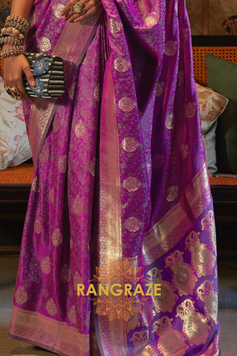 Divine Purple Woven Banarasi Satin Silk Saree