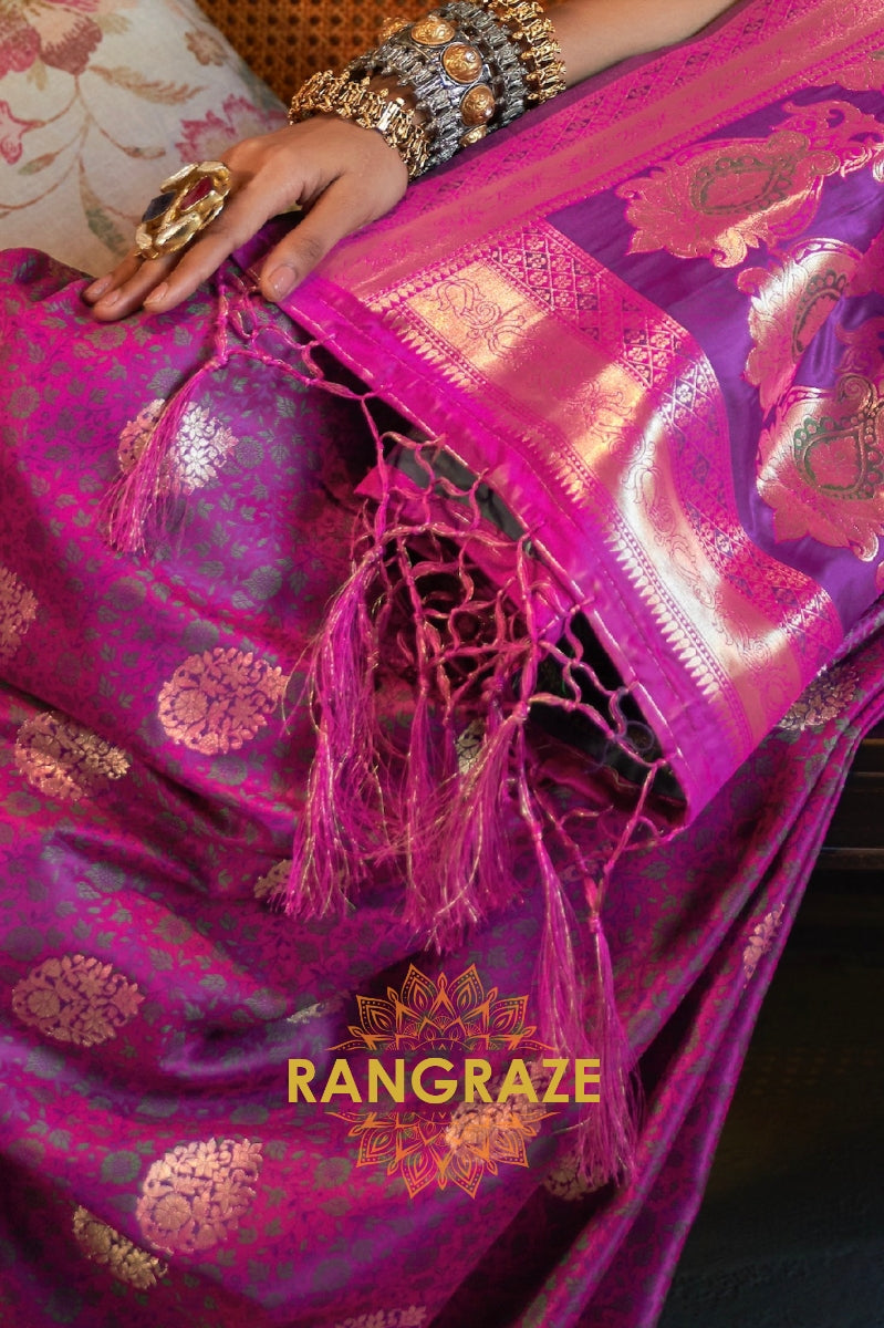Divine Purple Woven Banarasi Satin Silk Saree