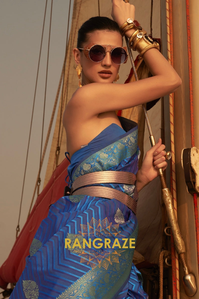 Coral Blue Dual Tone Banarasi Satin Silk Saree