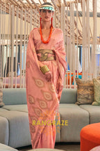 Crystal Peach Bronze Zari Woven Satin Silk Saree