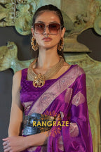 Roman Purple Banarasi Woven Satin Silk Saree