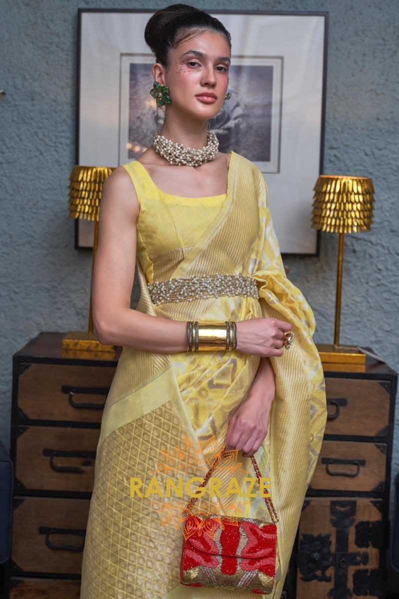 Sunny Yellow Woven Banarasi Linen Silk Saree