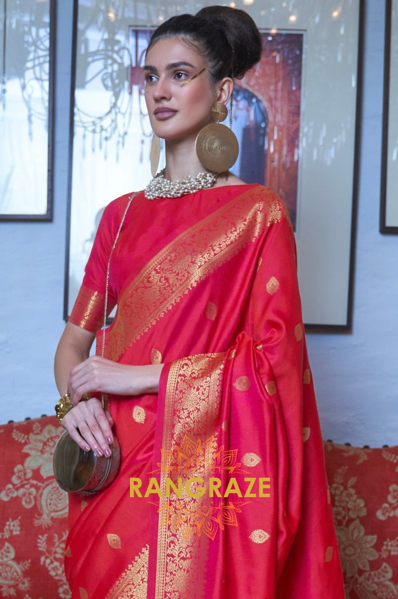 Imperial Bridal Red Moss Weave Handloom Weaving Banarasi Silk Saree