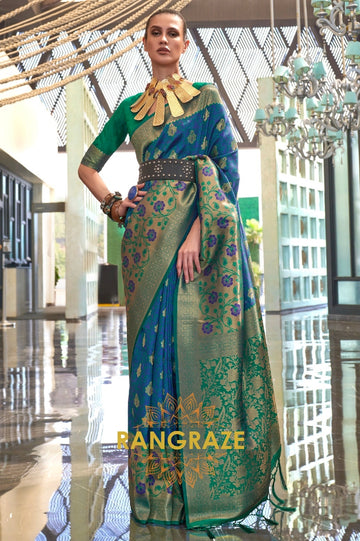 Contrasting Deep Green Woven Banarasi Brocade Silk Saree