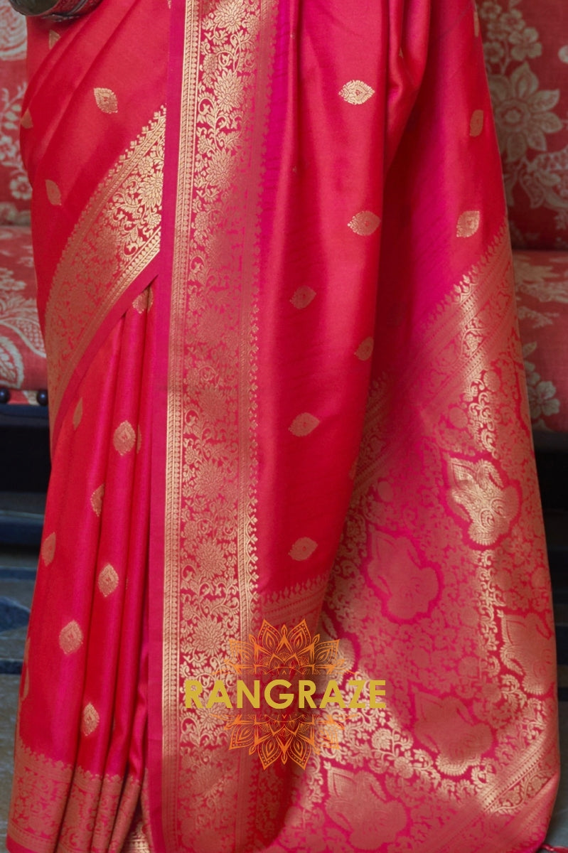 Imperial Bridal Red Moss Weave Handloom Weaving Banarasi Silk Saree