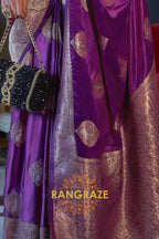 Roman Purple Banarasi Woven Satin Silk Saree