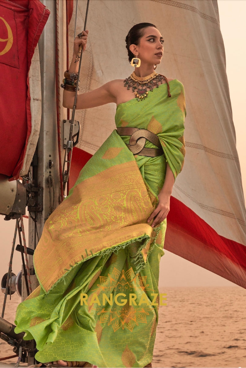 Elegant Green Dual Tone Banarasi Satin Silk Saree