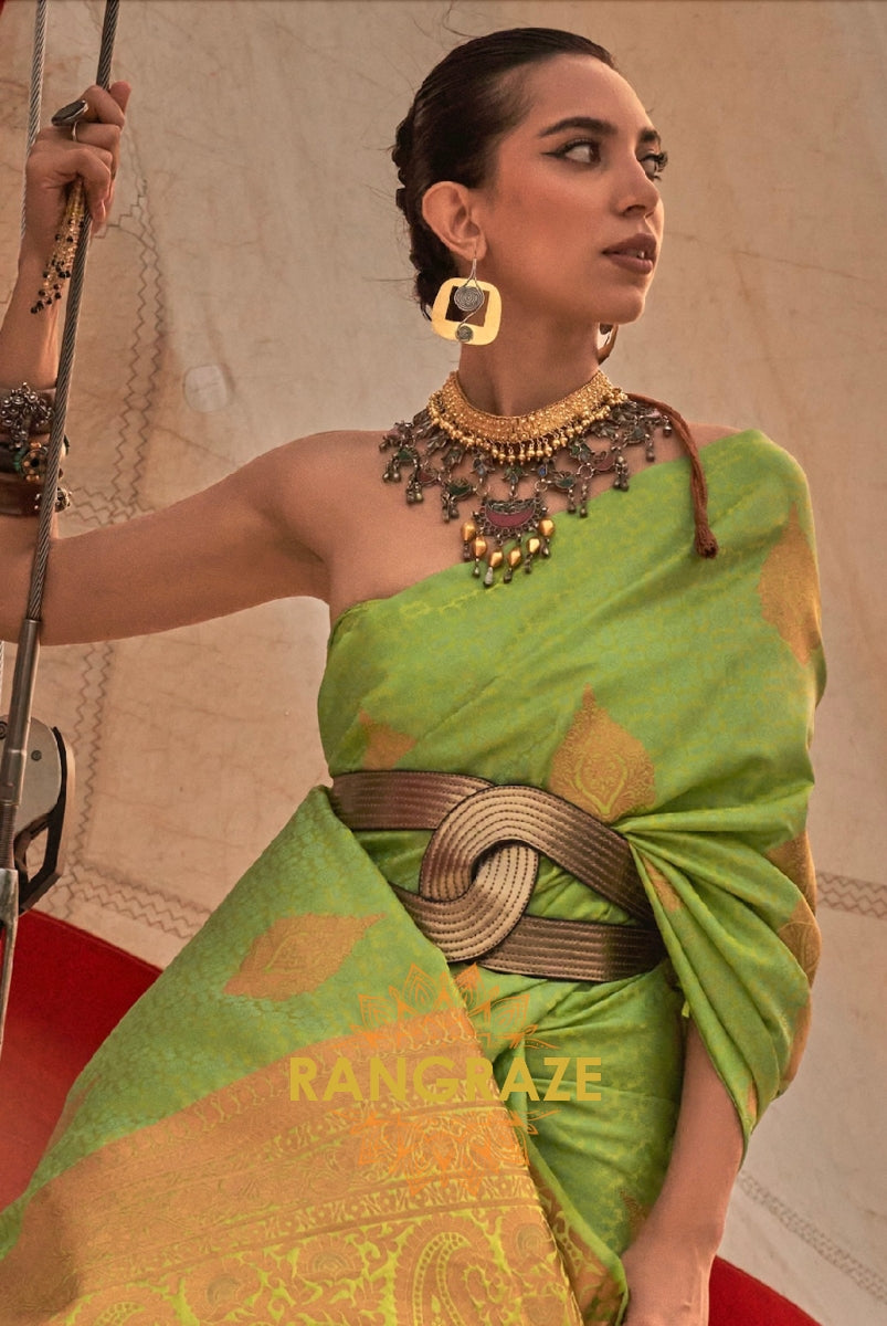 Elegant Green Dual Tone Banarasi Satin Silk Saree