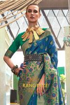 Contrasting Deep Green Woven Banarasi Brocade Silk Saree