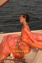 Coral Peach Dual Tone Banarasi Satin Silk Saree