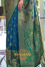 Contrasting Deep Green Woven Banarasi Brocade Silk Saree