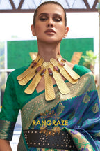Contrasting Deep Green Woven Banarasi Brocade Silk Saree