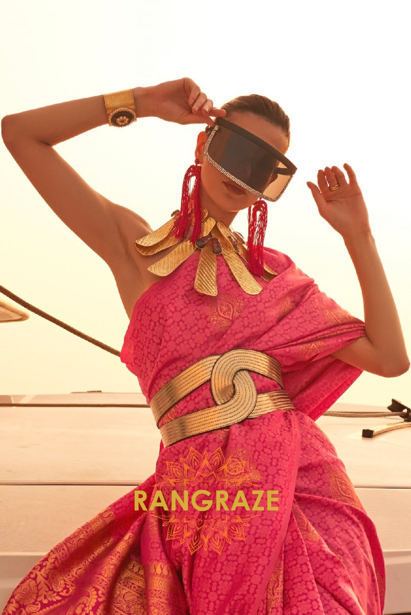 Elegant Rani Pink Dual Tone Banarasi Satin Silk Saree