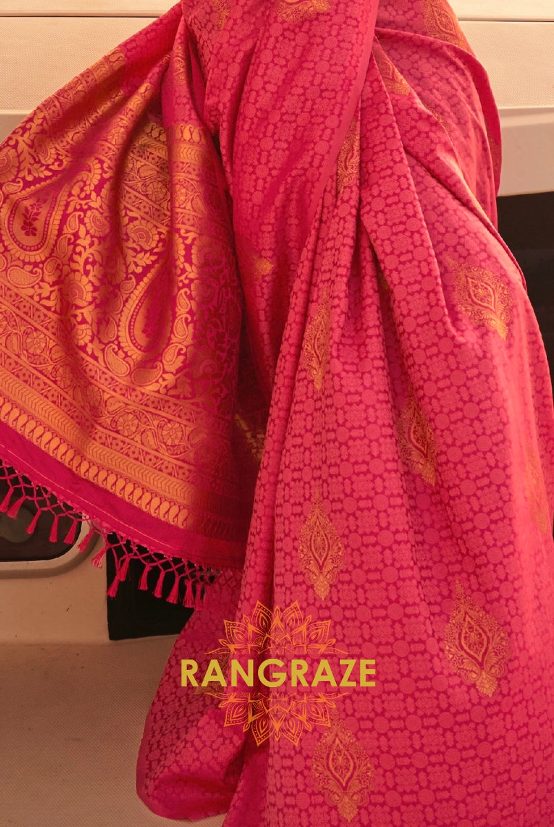 Elegant Rani Pink Dual Tone Banarasi Satin Silk Saree