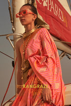 Coral Peach Dual Tone Banarasi Satin Silk Saree