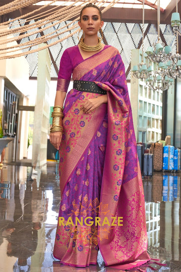 Contrasting Purple Woven Banarasi Brocade Silk Saree