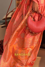 Coral Peach Dual Tone Banarasi Satin Silk Saree