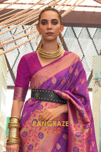 Contrasting Purple Woven Banarasi Brocade Silk Saree