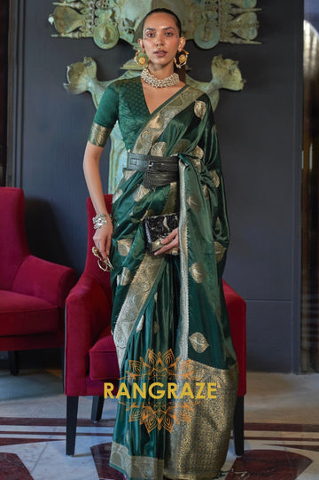 Roman Green Banarasi Woven Satin Silk Saree