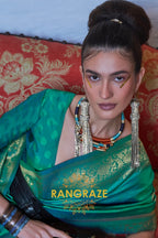 Imperial Green Moss Weave Handloom Weaving Banarasi Silk Saree