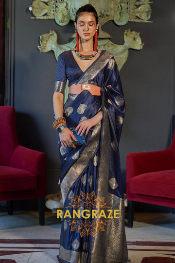 Roman Blue Banarasi Woven Satin Silk Saree