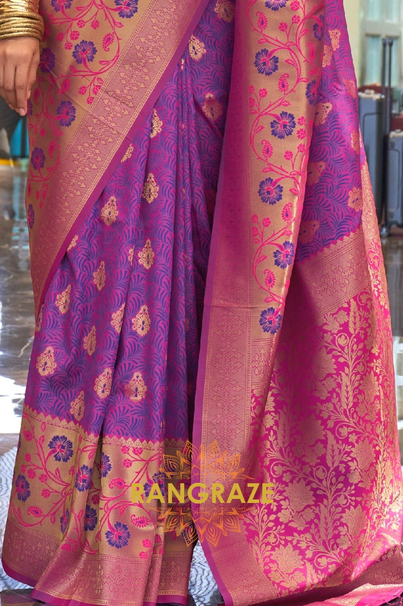 Contrasting Purple Woven Banarasi Brocade Silk Saree