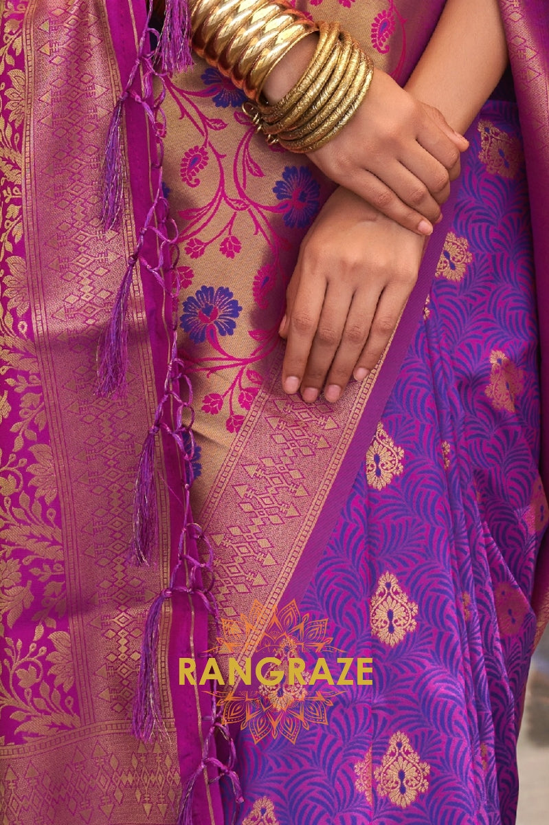 Contrasting Purple Woven Banarasi Brocade Silk Saree