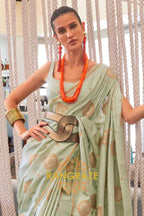 Crystal Green Bronze Zari Woven Satin Silk Saree