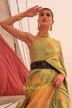 Elegant Olive Green Dual Tone Banarasi Satin Silk Saree