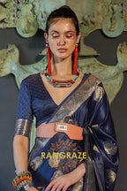 Roman Blue Banarasi Woven Satin Silk Saree
