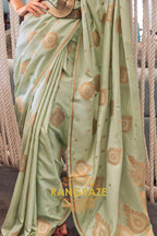 Crystal Green Bronze Zari Woven Satin Silk Saree