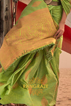 Elegant Green Dual Tone Banarasi Satin Silk Saree