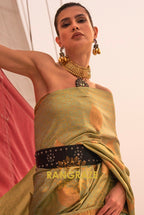 Elegant Olive Green Dual Tone Banarasi Satin Silk Saree