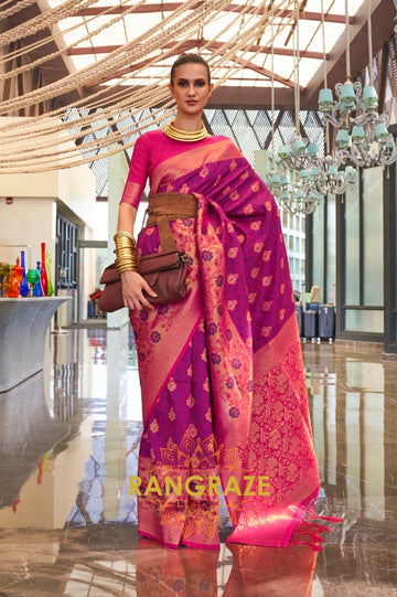 Contrasting Marron Woven Banarasi Brocade Silk Saree