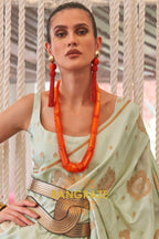 Crystal Green Bronze Zari Woven Satin Silk Saree