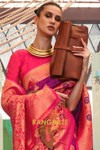 Contrasting Marron Woven Banarasi Brocade Silk Saree