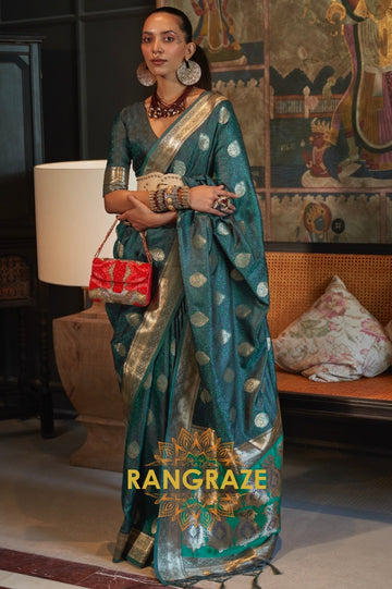 Divine Deep Green Woven Banarasi Satin Silk Saree