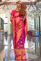 Contrasting Marron Woven Banarasi Brocade Silk Saree