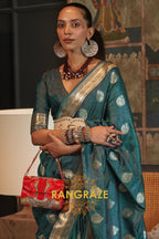 Divine Deep Green Woven Banarasi Satin Silk Saree
