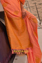 Dual Peach Pink Tone Banarasi Satin Silk Saree