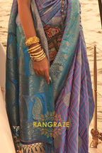 Coral Lavender Purple Green Dual Tone Banarasi Satin Silk Saree