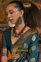 Divine Deep Green Woven Banarasi Satin Silk Saree